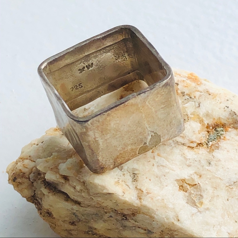 Unique Squared Hammered Sterling Silver Ring - image 2